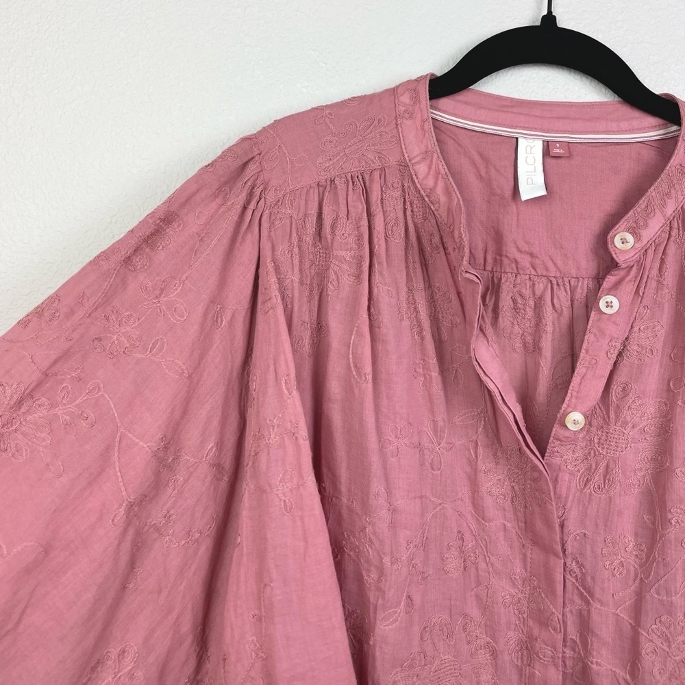 Anthro Pilcro Women's Small Mauve Pink Embroidered Floral Faustine Dolman Blouse - Picture 5 of 16